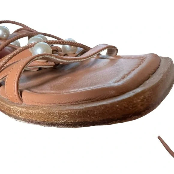 Stuart Weitzman Goldie Lace-Up Pearl Embellished Sandal Size 10AA - Picture 11 of 12